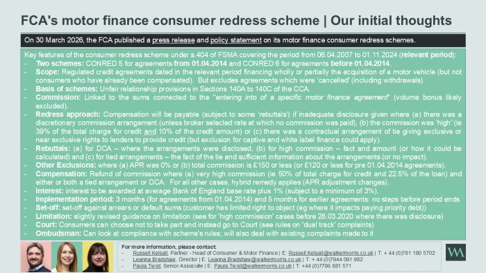 FCA publishes motor finance consumer redress schemes – Consumer Finance Law